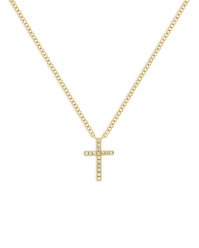 Ef Collection 14K Yellow Gold Diamond Cross Necklace, 18