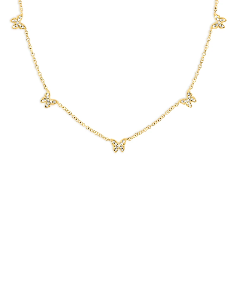 Ef Collection 14K Yellow Gold Diamond Baby Butterflies Necklace, 18