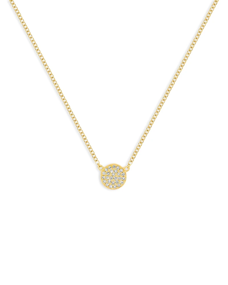 Ef Collection 14K Yellow Gold Diamond Mini Disc Pendant Necklace, 16-18