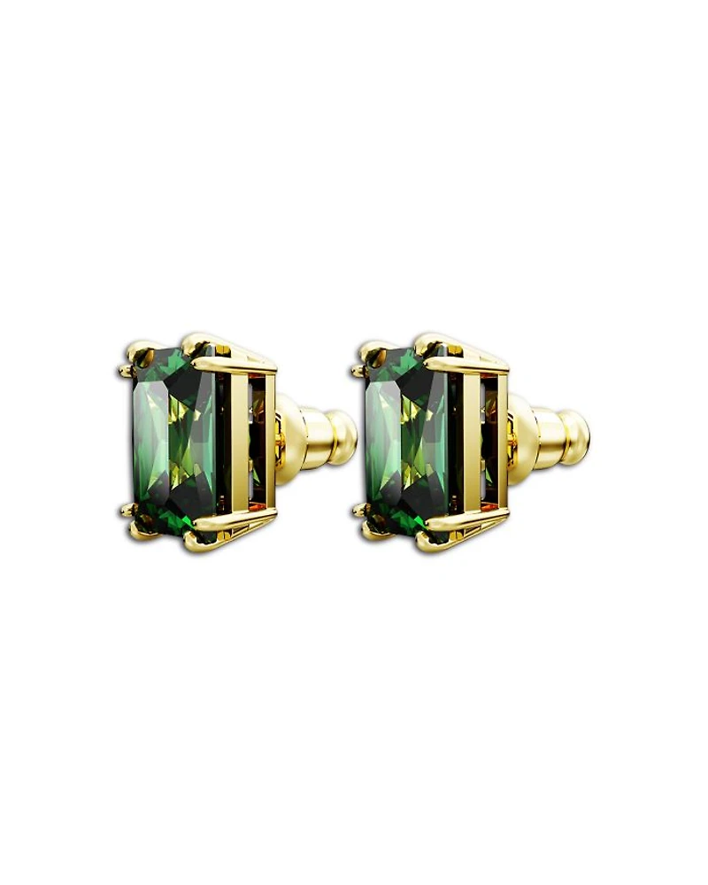 Stilla Green Rectangle Stud Earrings in Gold Tone