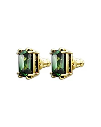 Stilla Green Rectangle Stud Earrings in Gold Tone
