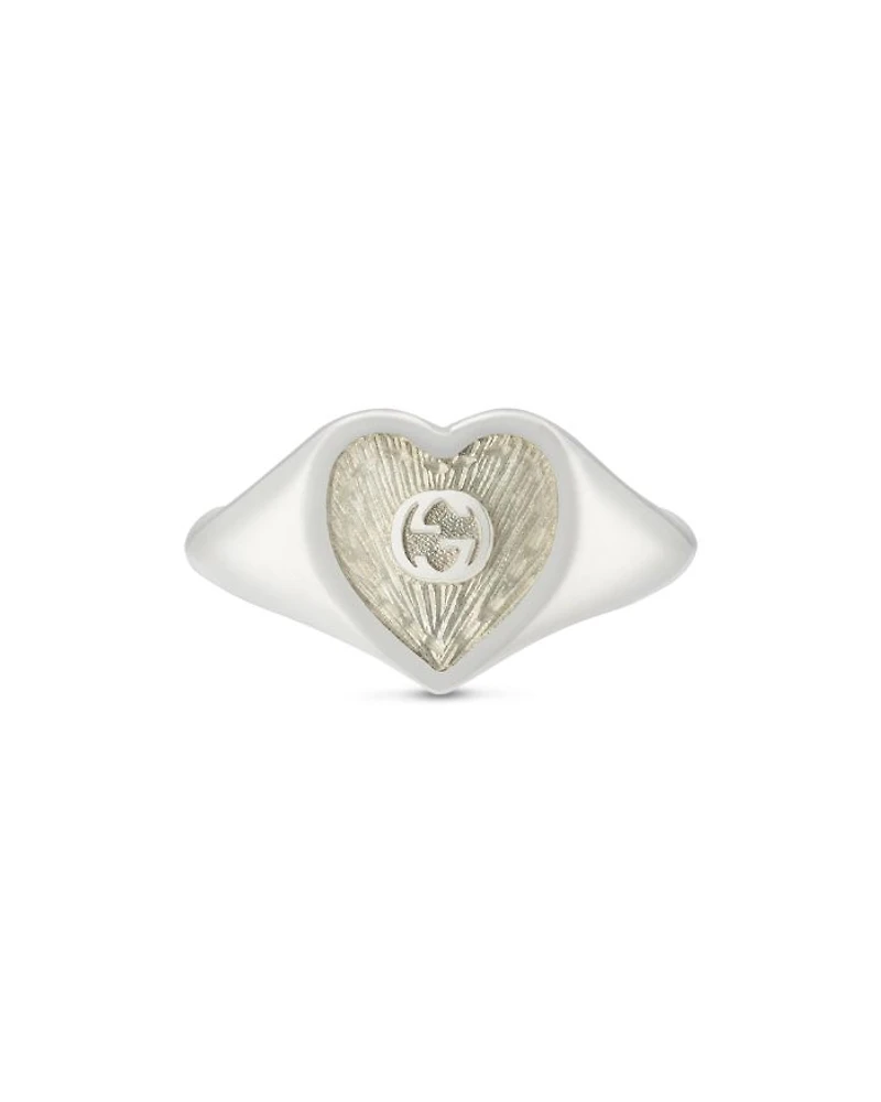 Sterling Silver Heart925 Interlocking G Ring Enamel Heart