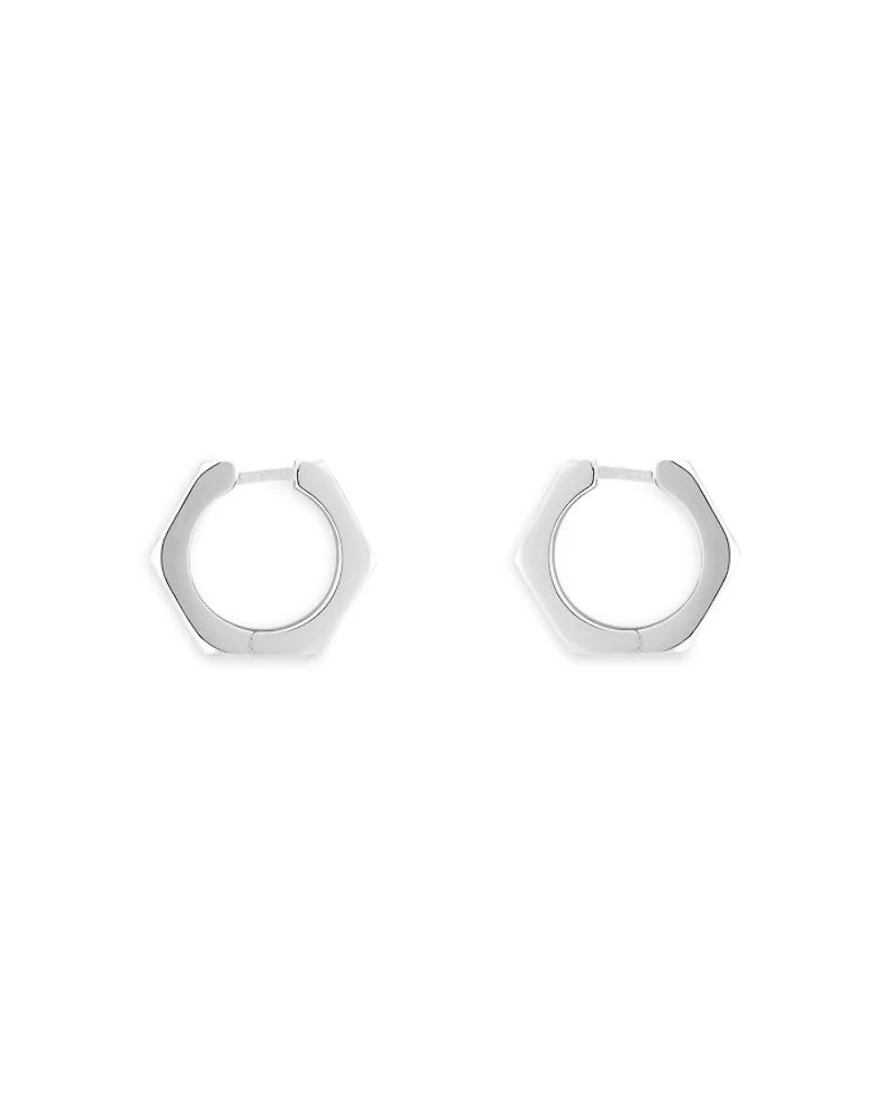 Sterling Silver Trademark925 Hexagon Huggie Hoop Earrings