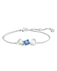 Mesmera Clear & Blue Mixed Cut Crystal Link Bracelet in Rhodium Plated