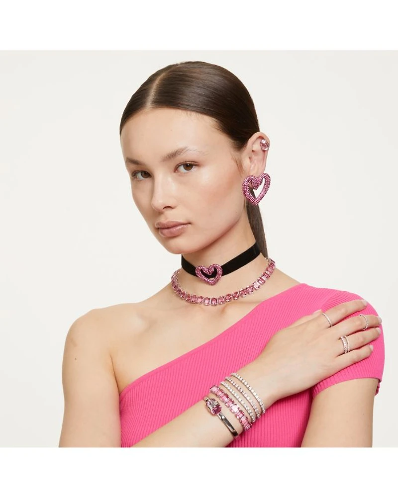 Matrix Pink Crystal Extra Large Tennis Bracelet in Rhodium Plated