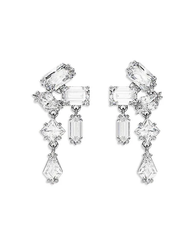 Mesmera Mixed Cut Cluster Drop Earrings in Rhodium Plated
