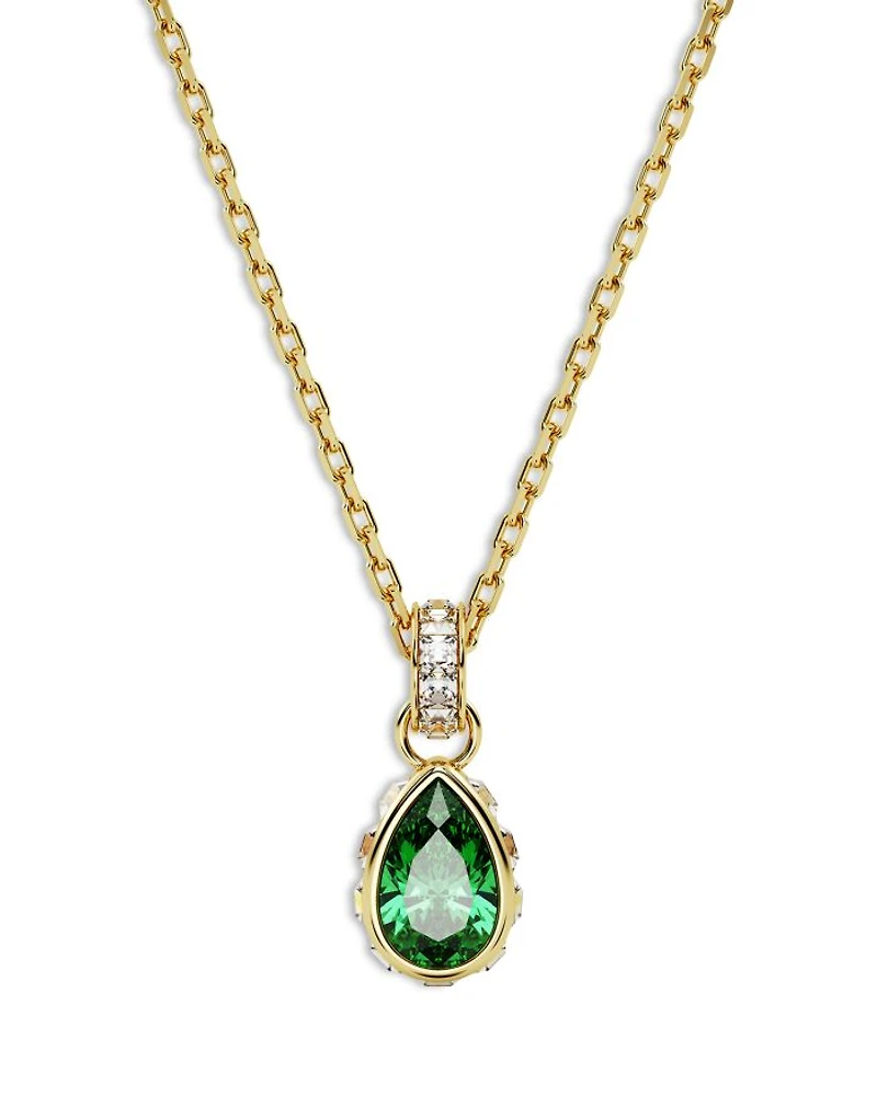 Chroma Green Pear Cut Pendant Necklace in Gold Tone, 15"-16.5"