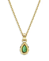 Chroma Green Pear Cut Pendant Necklace in Gold Tone, 15"-16.5"