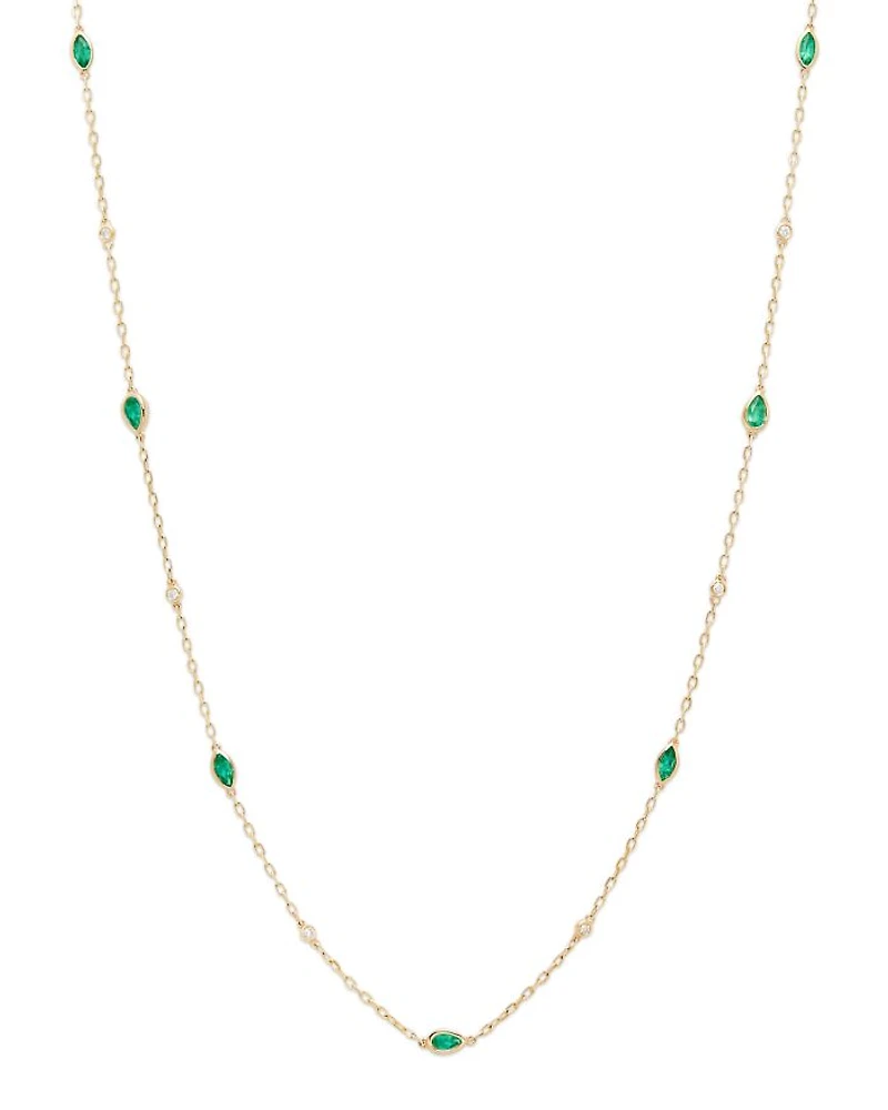 Gemstone & Diamond Station Necklace 14K White Gold or Yellow Gold, 22"