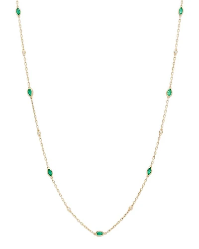 Gemstone & Diamond Station Necklace 14K White Gold or Yellow Gold, 22"