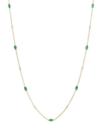 Gemstone & Diamond Station Necklace 14K White Gold or Yellow Gold, 22"