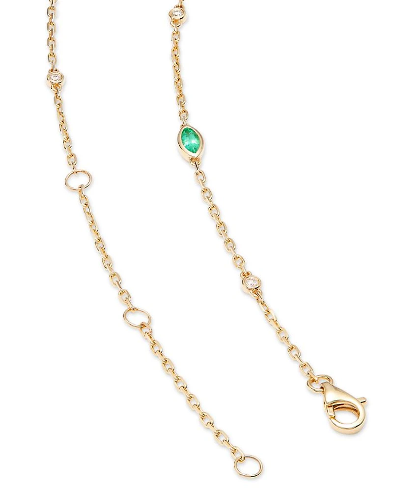 Gemstone & Diamond Station Necklace 14K White Gold or Yellow Gold, 22"