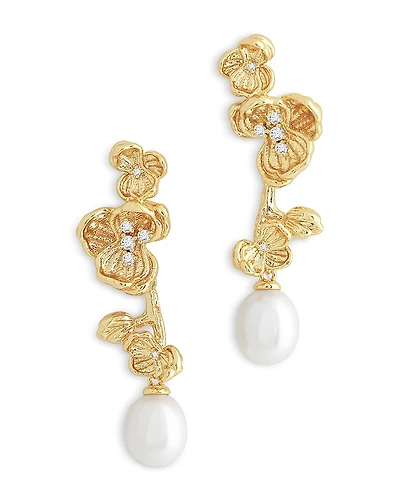 Anabel Aram Pave & Cultured Freshwater Pearl Orchid Drop Earrings