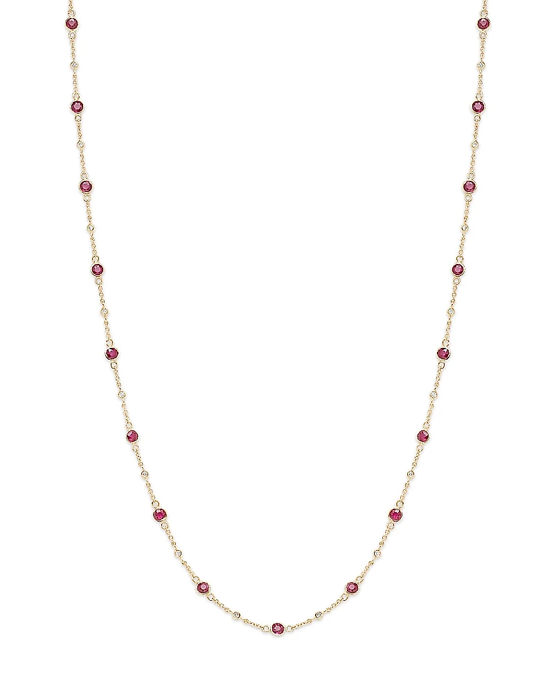 Bloomingdale's Fine Collection Ruby & Diamond Bezel Station Collar Necklace