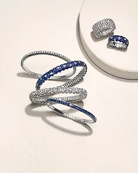 18K White Gold Stretch Sapphire & Diamond Domed Bracelet