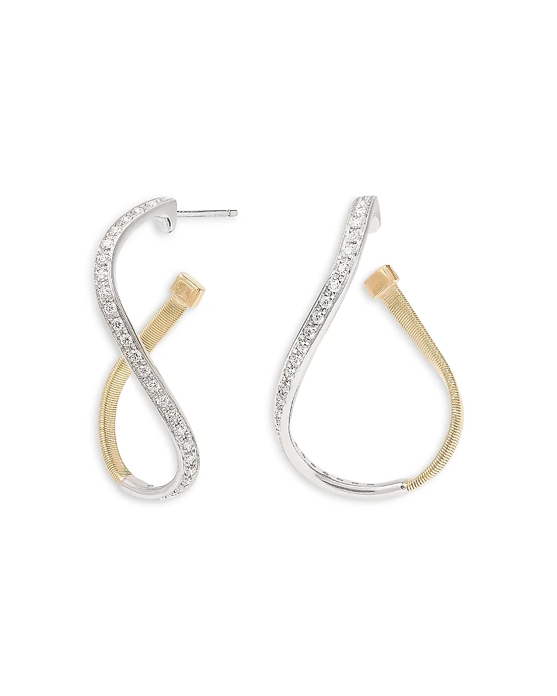Marco Bicego 18K White & Yellow Gold Marrakech Diamond Twist Hoop Earrings