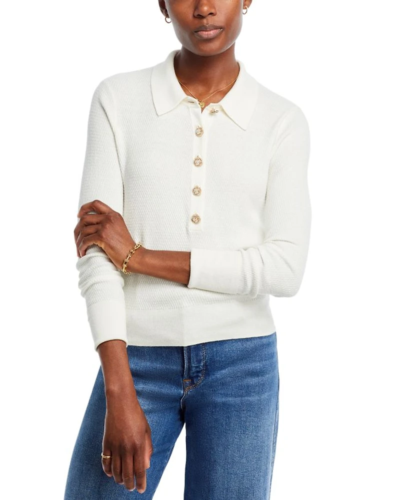 Sterling Jewel Button Collared Sweater