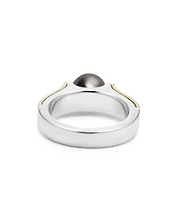18K Yellow Gold & Sterling Silver Luna Black Tahitian Pearl Caviar Bead Ring