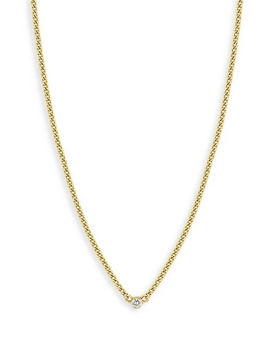 14K Yellow Gold Bezel Diamonds Curb Chain Pendant Necklace, 14"-16"