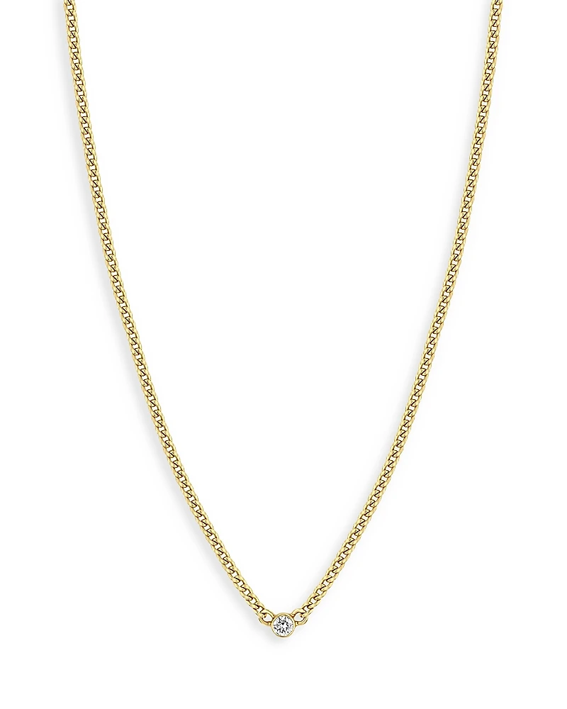 Zoe Chicco 14K Yellow Gold Bezel Diamonds Curb Chain Pendant Necklace, 14-16