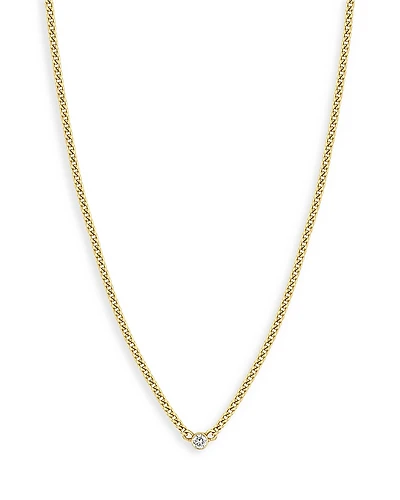 Zoe Chicco 14K Yellow Gold Bezel Diamonds Curb Chain Pendant Necklace, 14-16