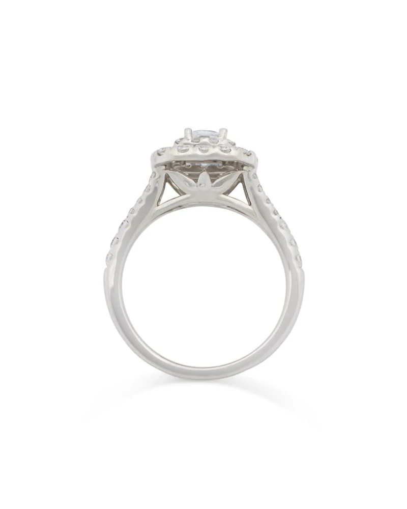 Diamond Princess & Round  Double Halo Ring in 14K White Gold, 1.0 tcw
