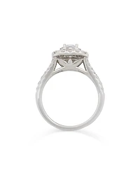 Diamond Princess & Round  Double Halo Ring in 14K White Gold, 1.0 tcw