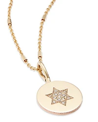14K Yellow Gold Midi Bitty Symbols Diamond Star of David Disc Pendant Necklace, 18"