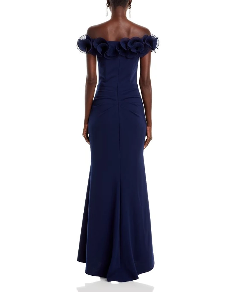 Ruffled Neck Evening Gown-Exclusive