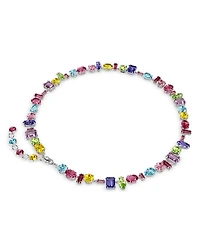 Gema Asymmetric Mixed Cut Crystal Necklace in Rhodium Plated, 14"