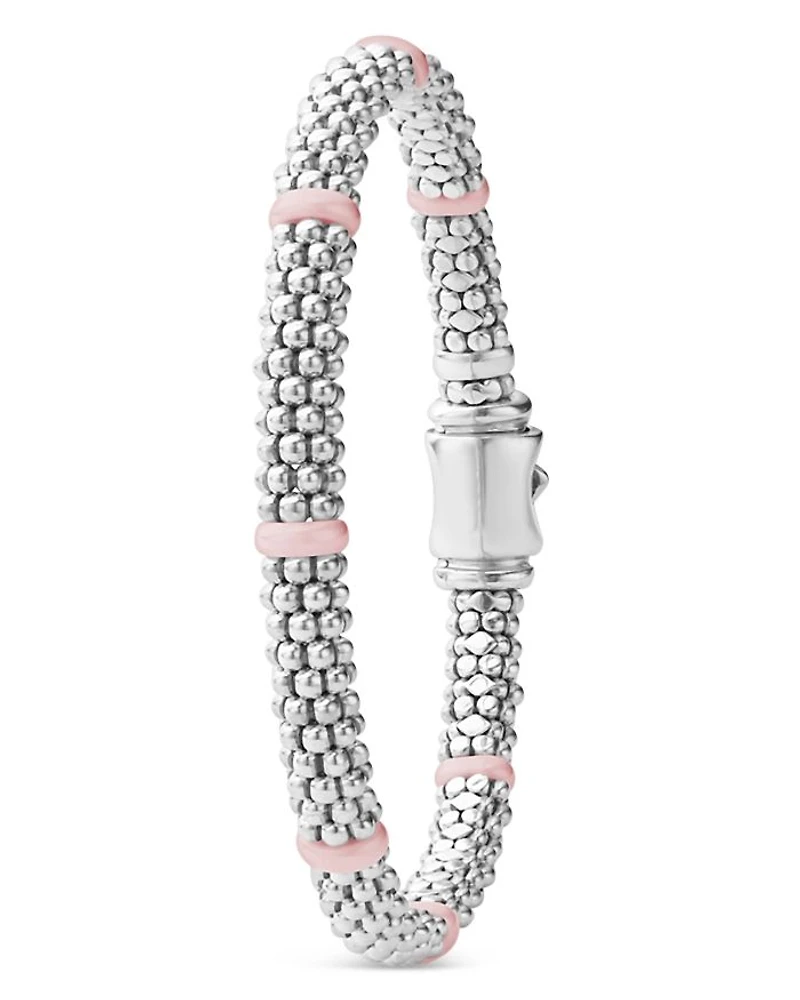 Sterling Silver Pink Caviar Ceramic Bead Link Bracelet