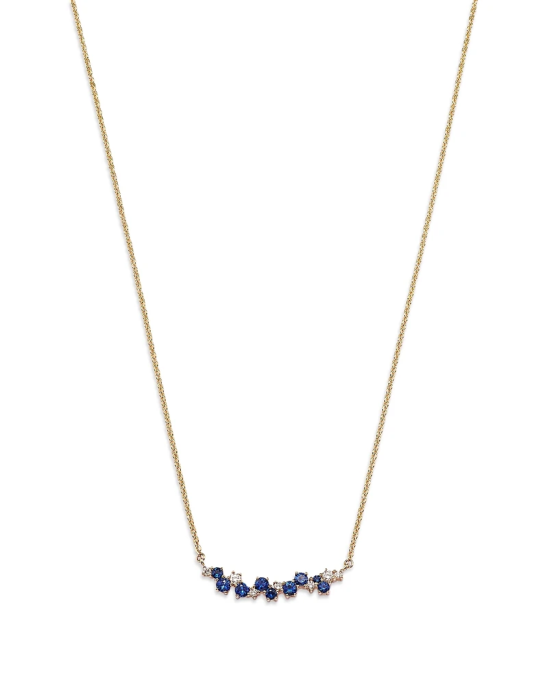 Bloomingdale's Fine Collection Blue Sapphire & Diamond Curved Bar Necklace