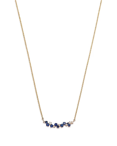 Bloomingdale's Fine Collection Blue Sapphire & Diamond Curved Bar Necklace