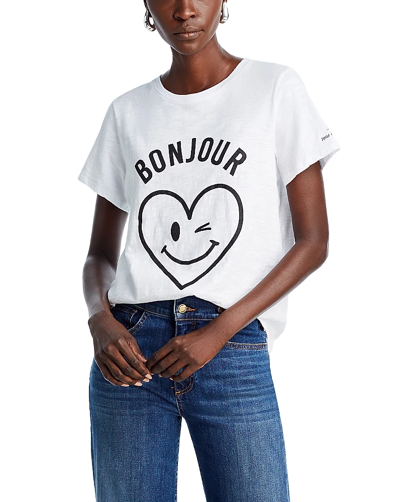 Cinq a Sept Cotton Bonjour Smiling Heart Tee