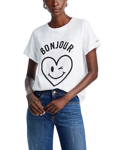 Cinq a Sept Cotton Bonjour Smiling Heart Tee