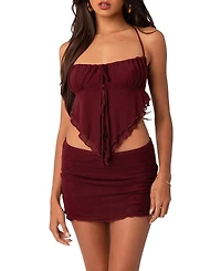 Edikted Ariyah Open Tie Back Ruffle Mesh Top