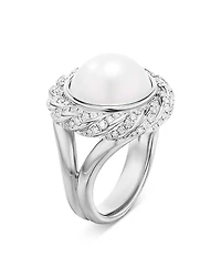 David Yurman Sterling Silver Pearl South Sea White Pearl & Diamond Halo Ring