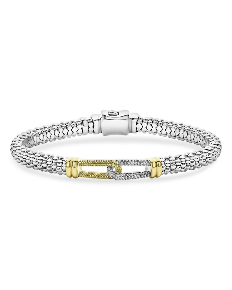 18K Yellow Gold & Sterling Silver Caviar Lux Diamond Interlocking Loop Bead Clip Bracelet - Exclusive