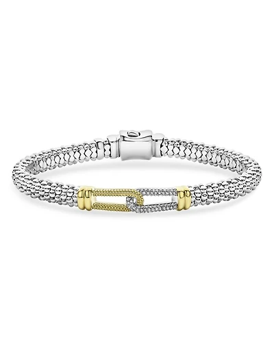 18K Yellow Gold & Sterling Silver Caviar Lux Diamond Interlocking Loop Bead Clip Bracelet - Exclusive
