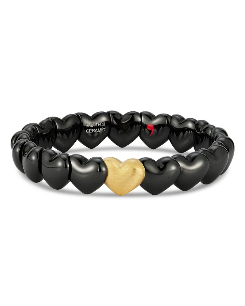 18K Yellow Gold Black Ceramic Heart Stretch Bracelet