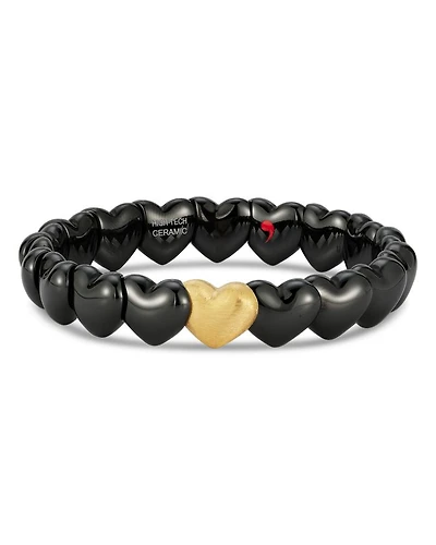 18K Yellow Gold Black Ceramic Heart Stretch Bracelet