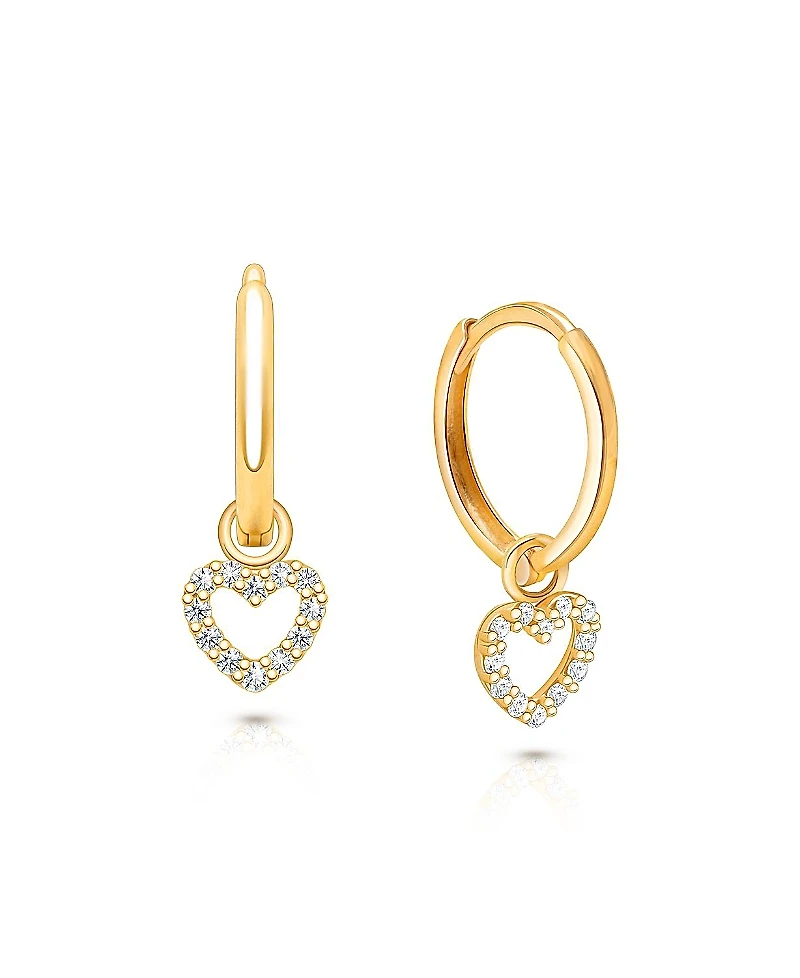 Tiny Blessings Girls' 14K Gold Pave Heart Drop Classic 11mm Huggie Hoop Earrings - Little Kid, Big Kid
