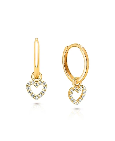 Tiny Blessings Girls' 14K Gold Pave Heart Drop Classic 11mm Huggie Hoop Earrings - Little Kid, Big Kid