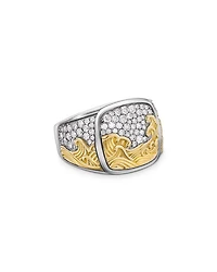 Men's Waves Signet Ring in Sterling Silver with 18K Yellow Gold and Diamonds, 18.8mm