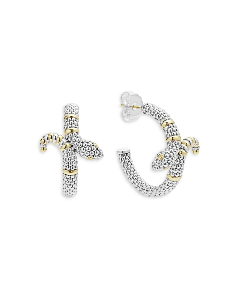 18K Yellow Gold & Sterling Silver Rare Wonders Caviar Bead Snake Hoop Earrings