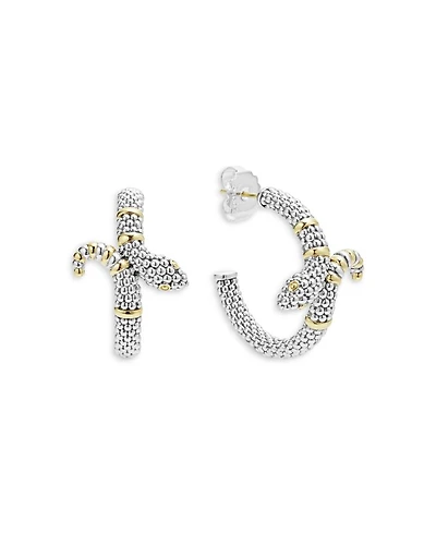 18K Yellow Gold & Sterling Silver Rare Wonders Caviar Bead Snake Hoop Earrings