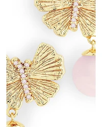 Butterfly Rose Quartz Drop Earrings in 18K Gold Plated