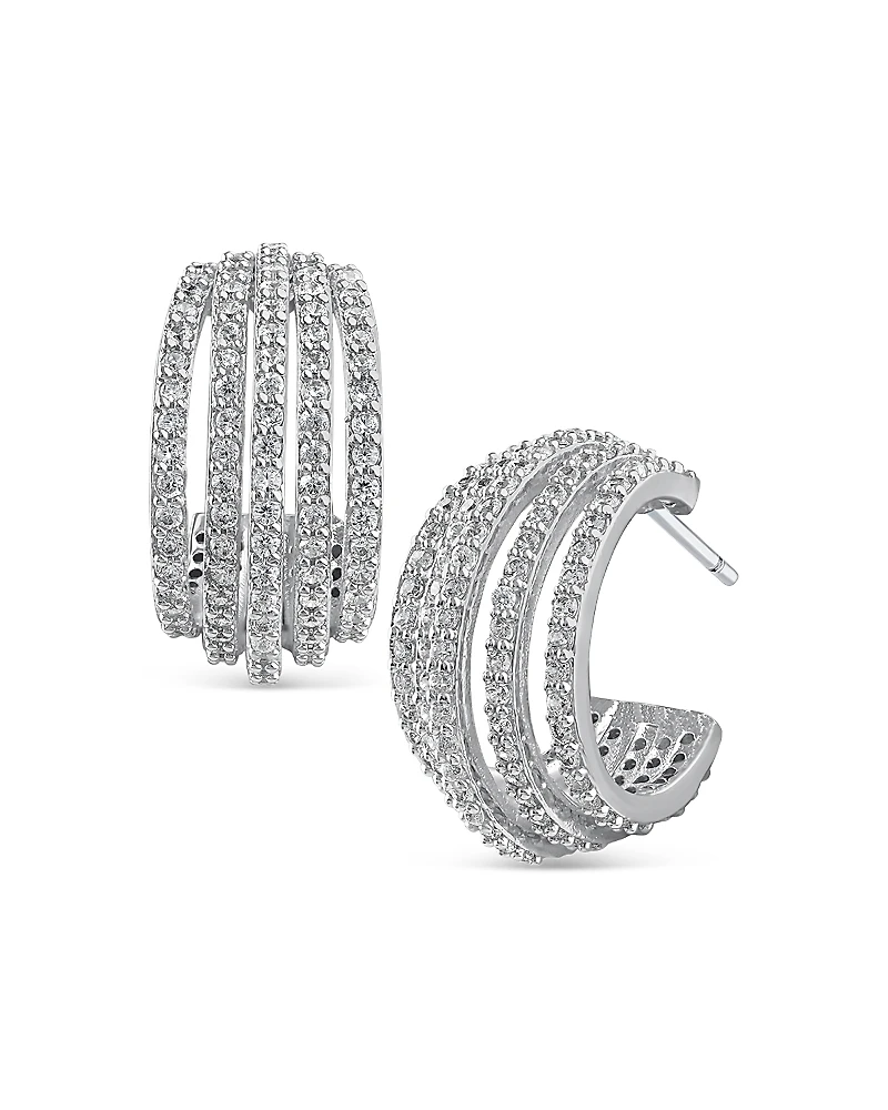 Cz By Kenneth Jay Lane Pave Multi Row Hoop Earrings