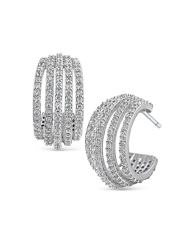 Cz By Kenneth Jay Lane Pave Multi Row Hoop Earrings