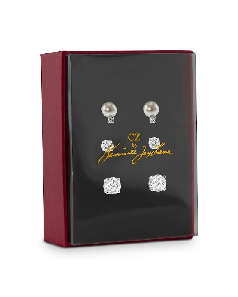 Cubic Zirconia & Cultured Freshwater Pearl Stud Earring Set